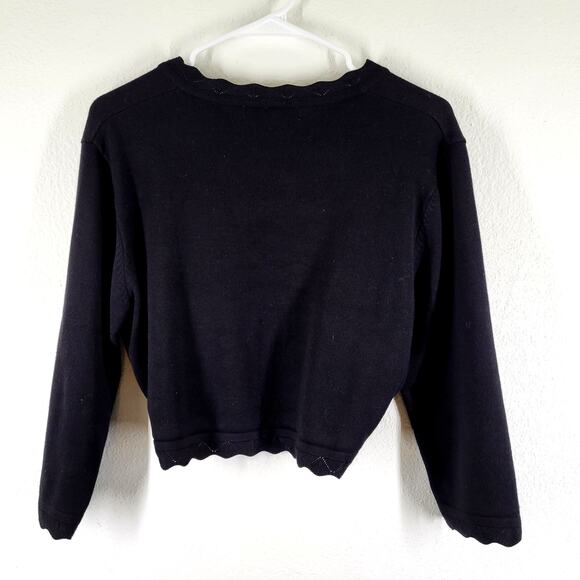 Grace Karin Knit Bolero Cardigan Womens Large Black Button Scalloped Shrug - Picture 3 of 9